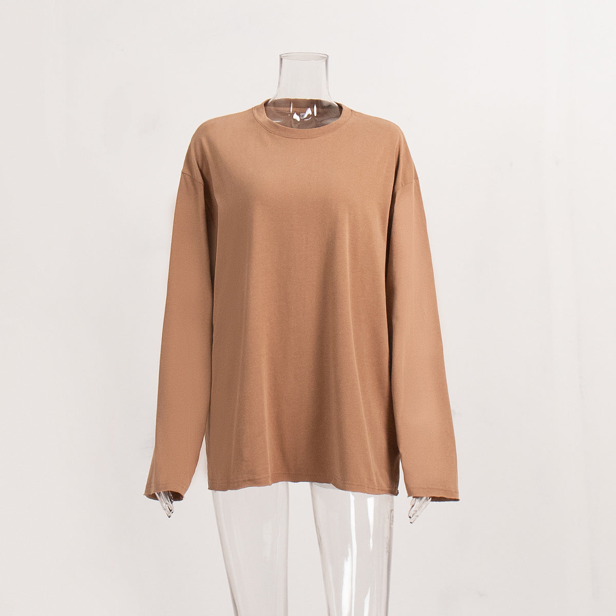 Casual Solid Color Round Neck Long Sleeve Blank T-Shirt