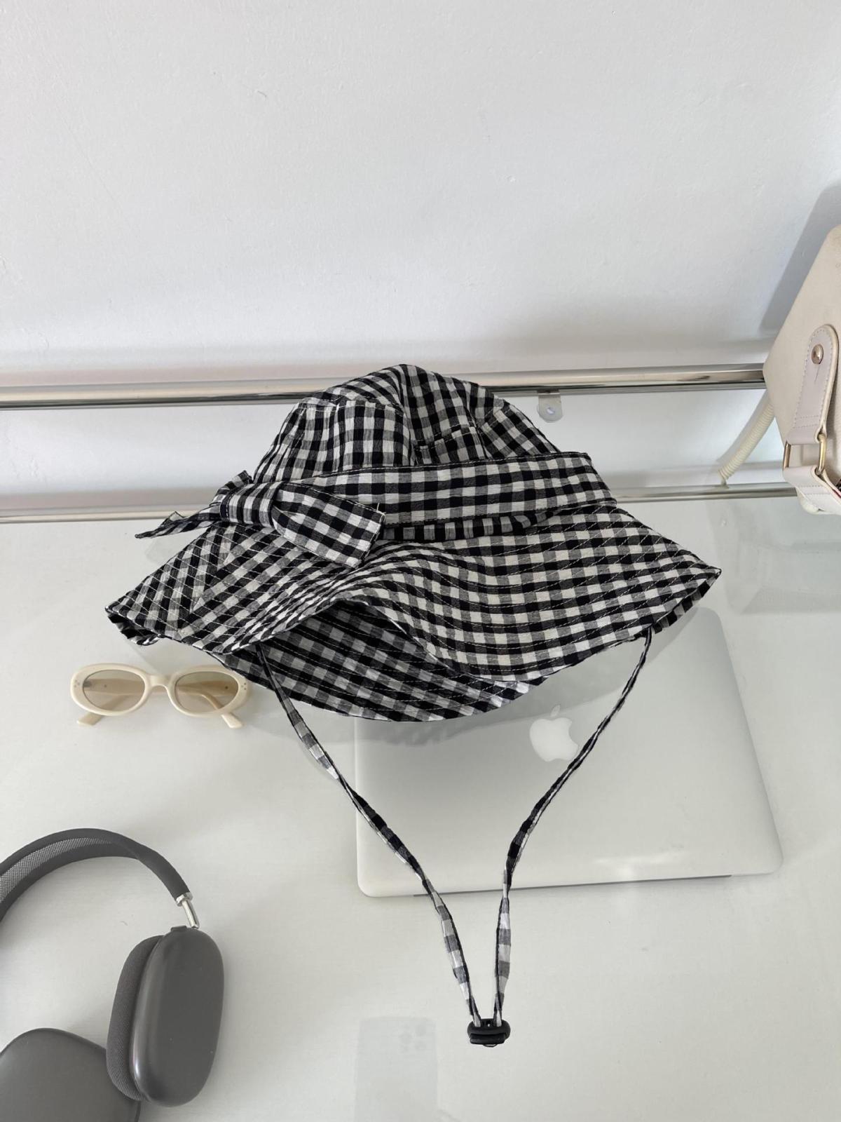 Sombreros tipo cubo con protección solar y lazo a cuadros para mujer