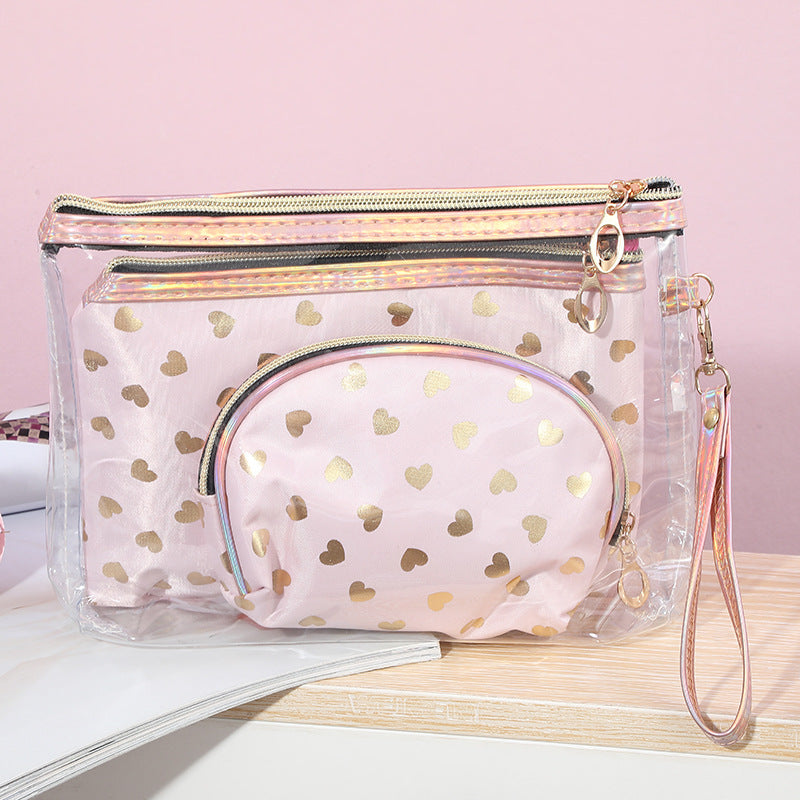 Bolsa de cosméticos de moda con estampado de corazón simple para mujer