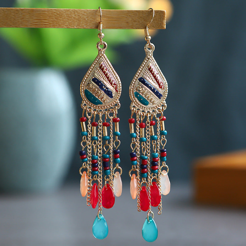 Pendientes con borlas retro de estilo étnico bohemio