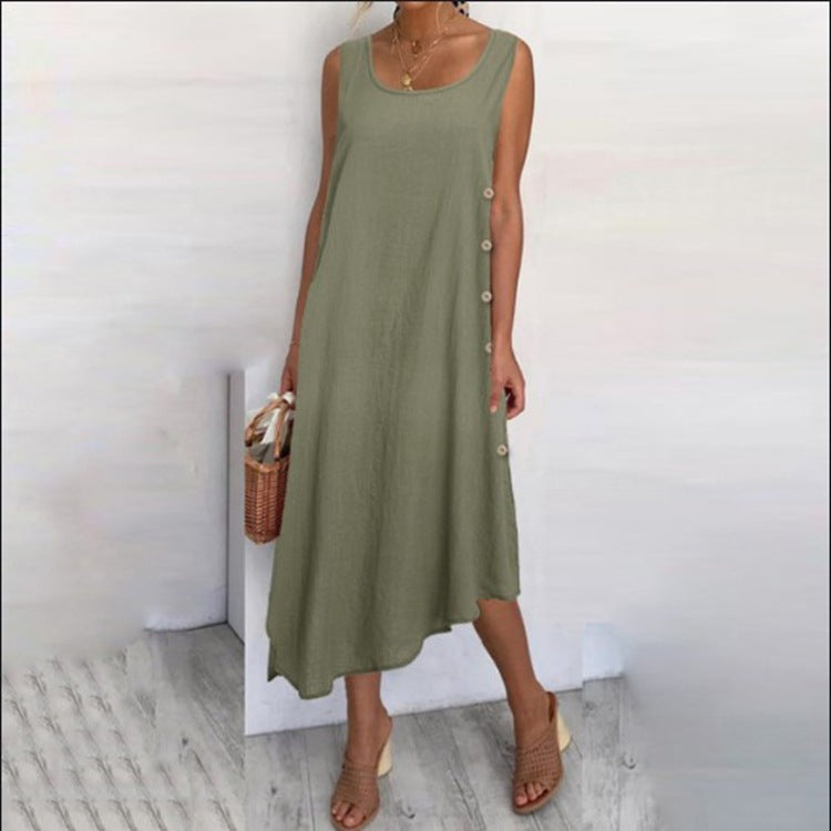 Vestido largo informal de lino y algodón para mujer de verano
