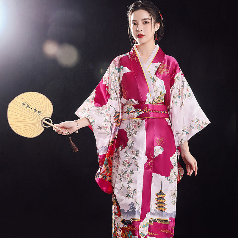 Fashion Vintage Japanese Kimono Women Satin Large Size Pajamas