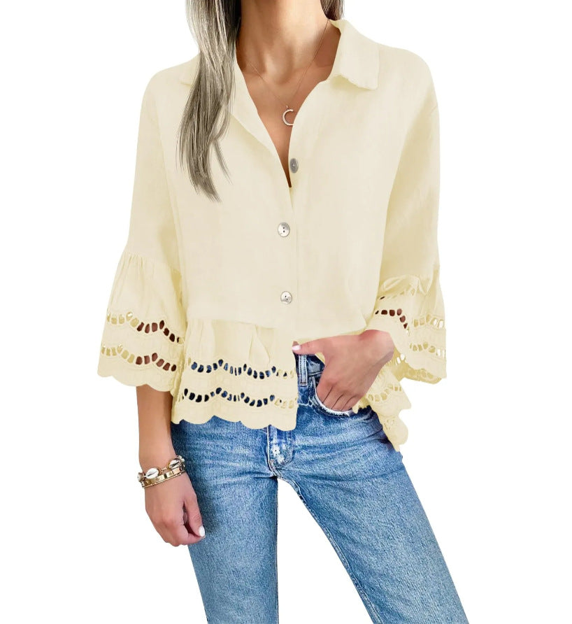 Women Fashion Casual Solid Color Blouse