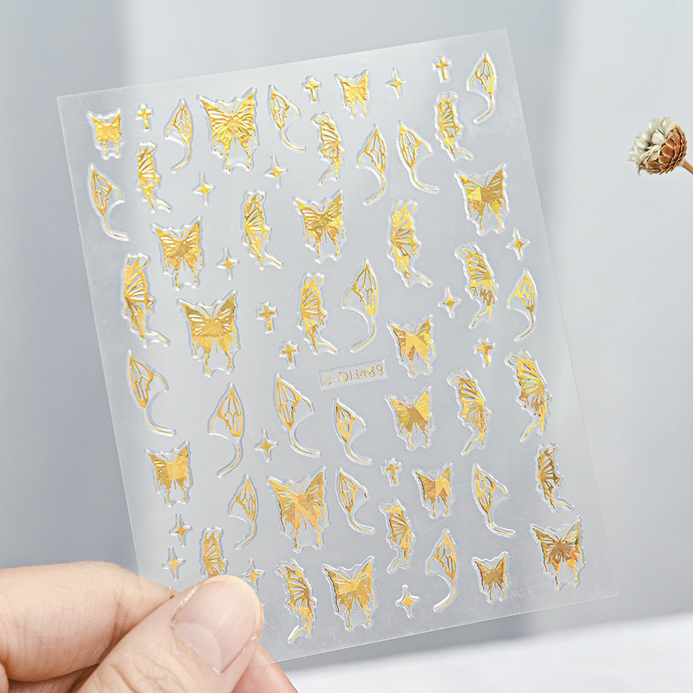 Laser Gold And Silver Gothic Liquid Butterfly Nail Art Sticker
