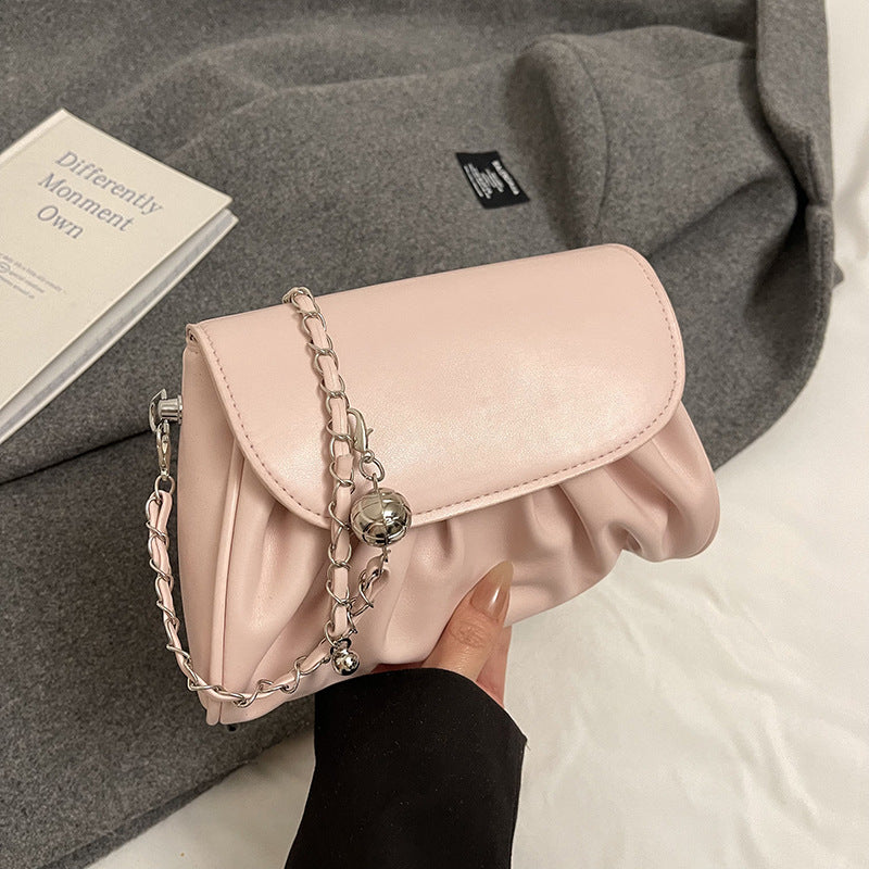 Bolso de hombro con cadena plisada de color liso para chica de moda