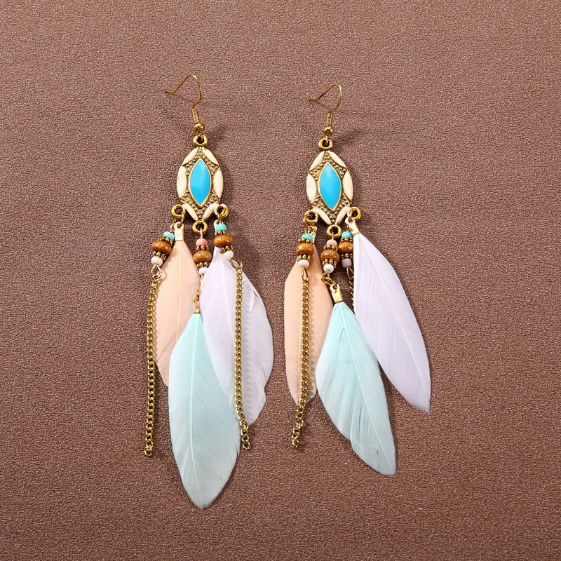 Pendientes de plumas con borlas retro de estilo étnico bohemio