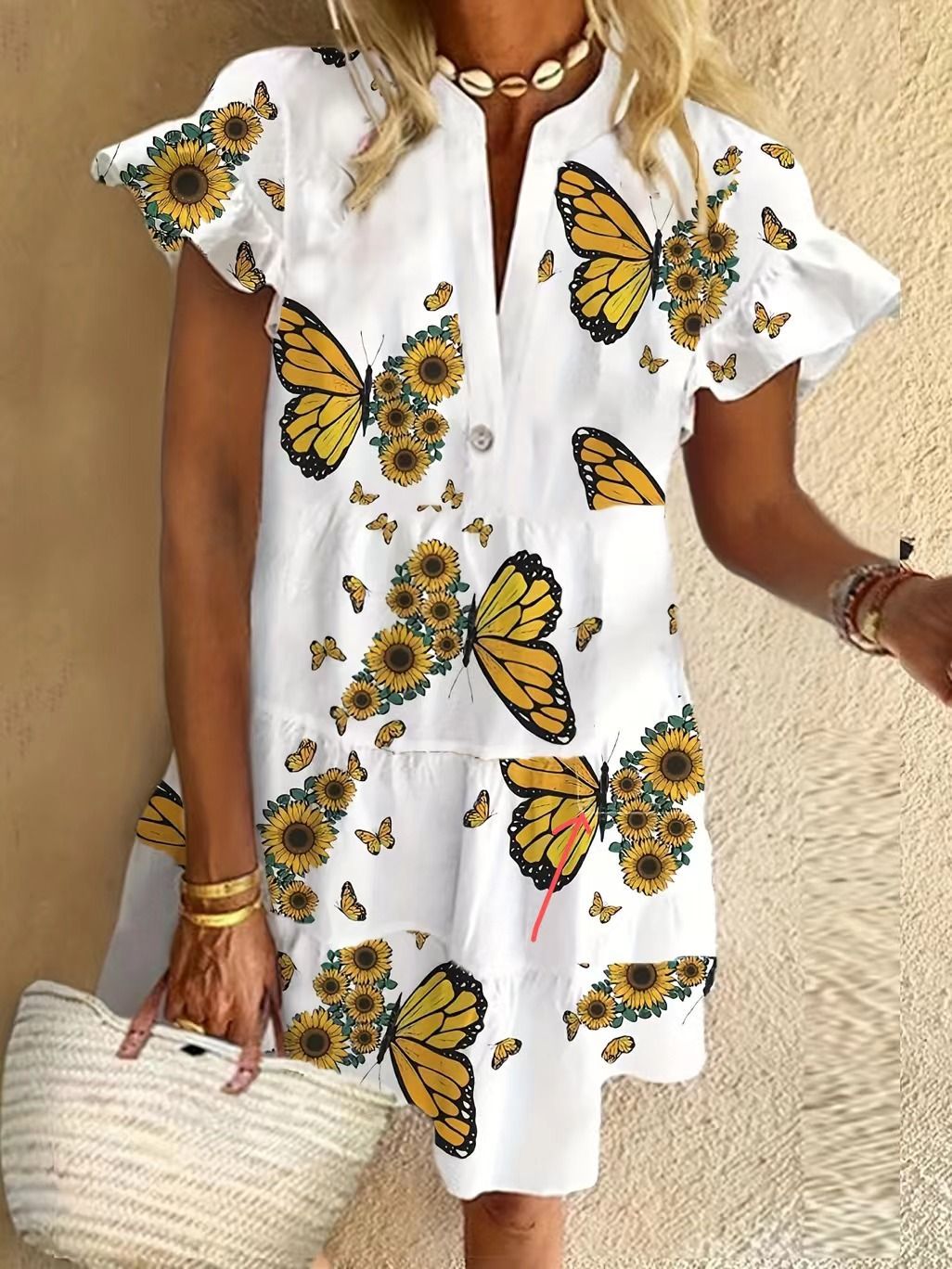 Robe imprimée décontractée à col en V pour femme
