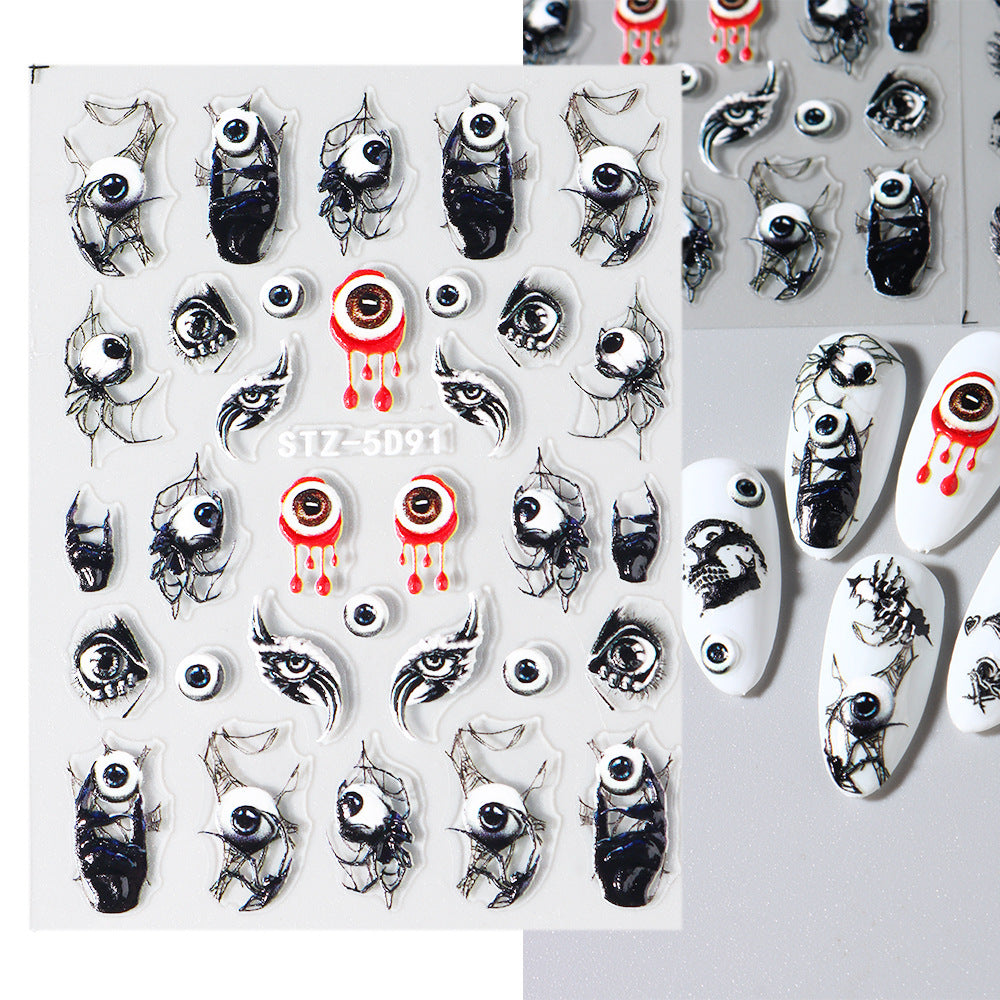 Autocollant pour ongles en relief 5D en forme d'araignée pour femme, motif clown et lèvres, simple et tridimensionnel, pour Halloween