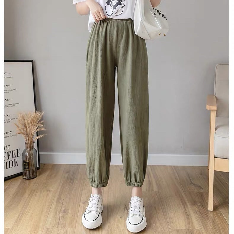 Women Casual Solid Color Linen Jogger Pants