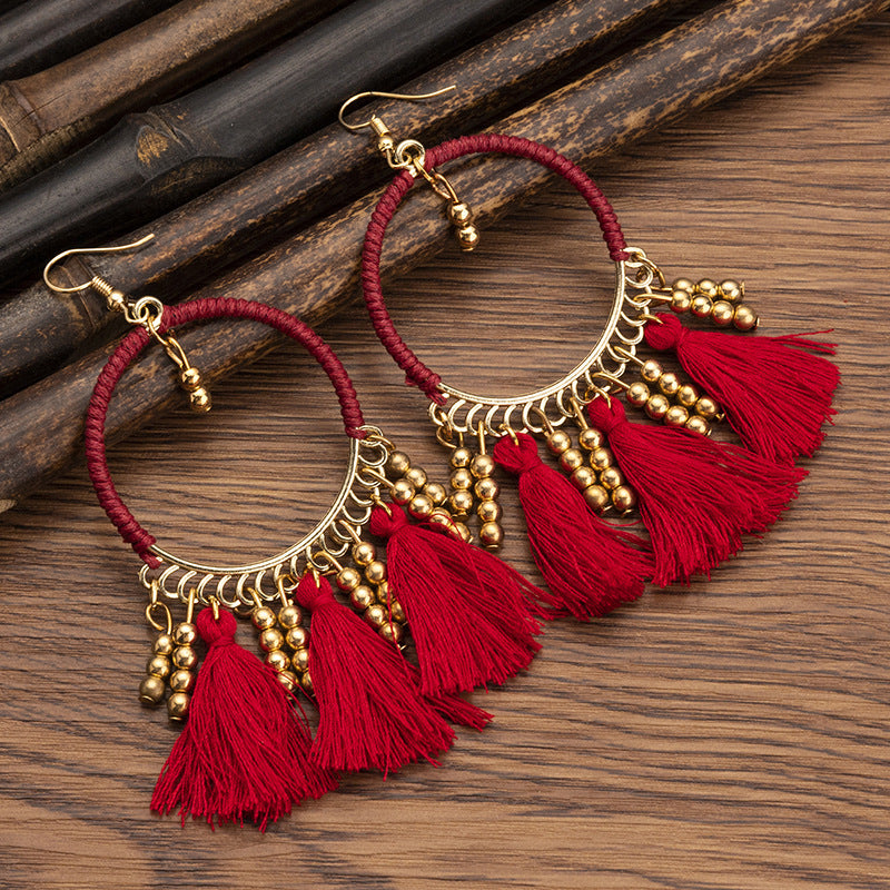Pendientes con borlas retro de estilo étnico bohemio