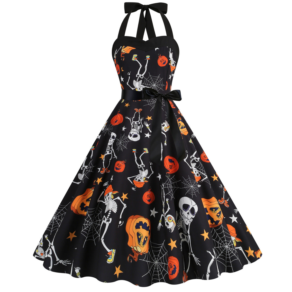 Robe d'Halloween à imprimé citrouille et toile d'araignée pour femme