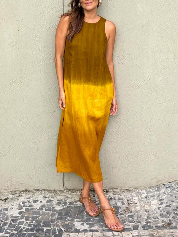 Robe mi-longue décontractée d'été en coton et lin pour femme