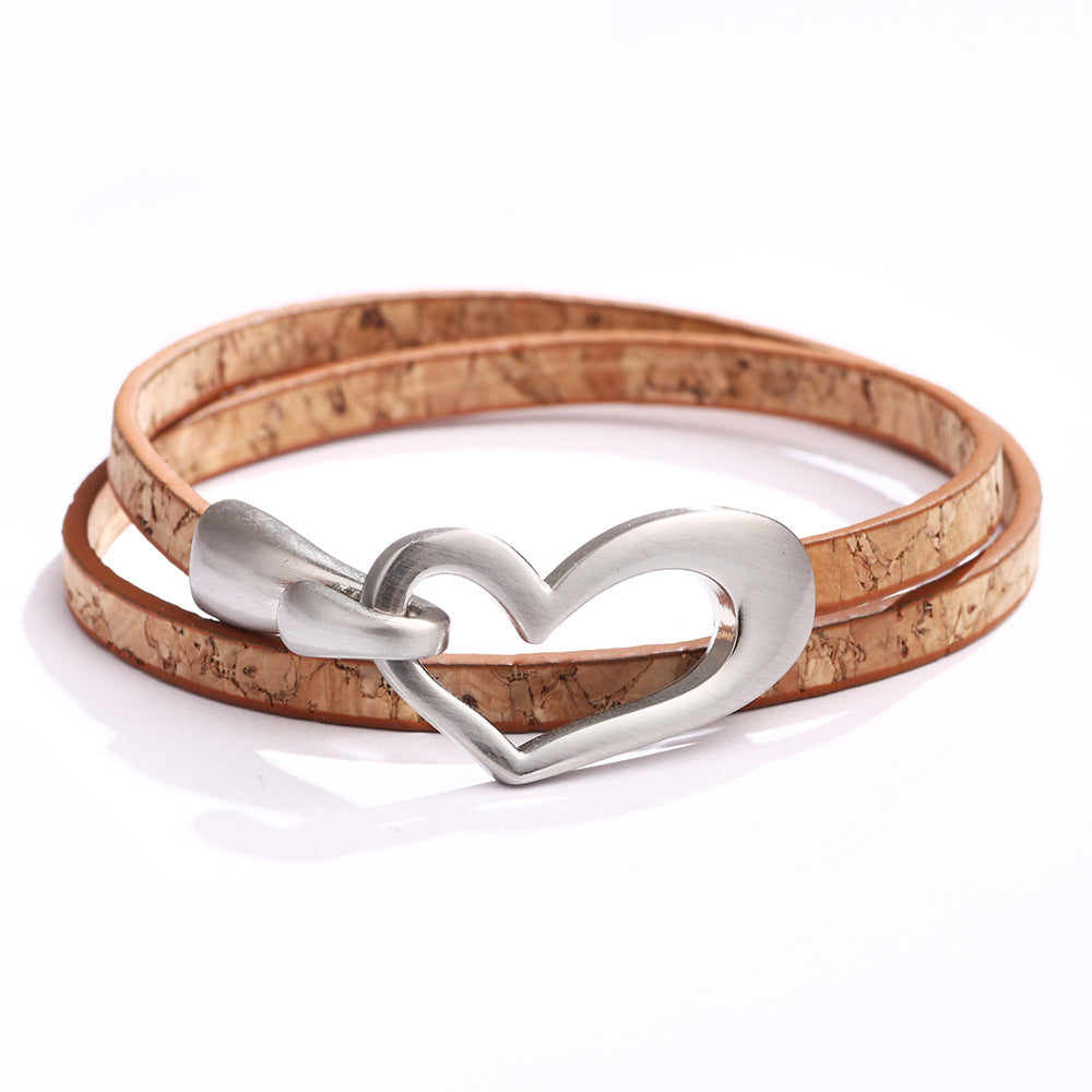 Women Fashion Solid Color Love Buckle Double Layer Alloy Bracelet