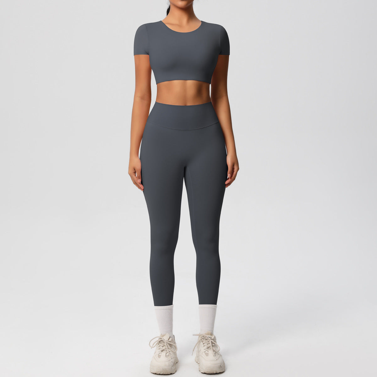 Ensemble de sport deux pièces de yoga pour femmes, couleur unie
