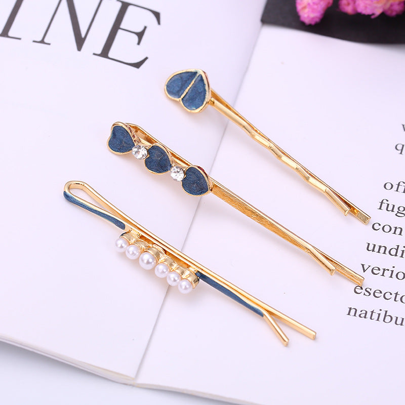 Women Fashion Round Multicolor Beads Rhinestone Hairpin Set