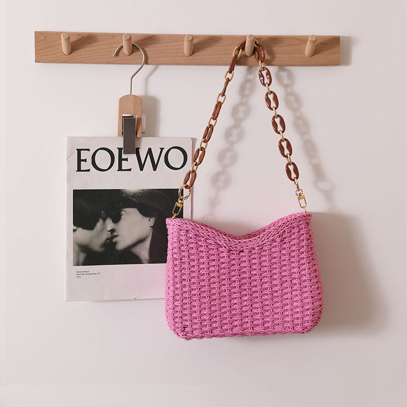 Bolso de hombro bohemio informal de paja tejida