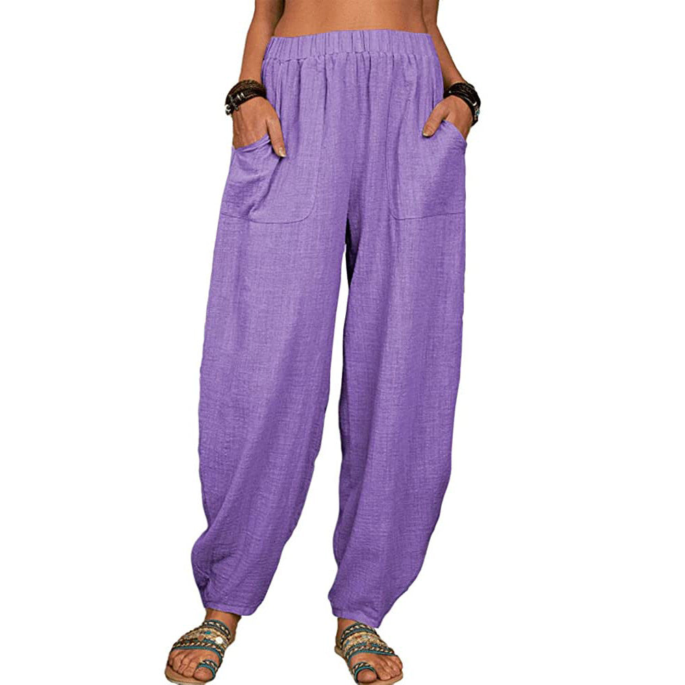 Pantalones casuales holgados de algodón y lino para mujer para mayor comodidad