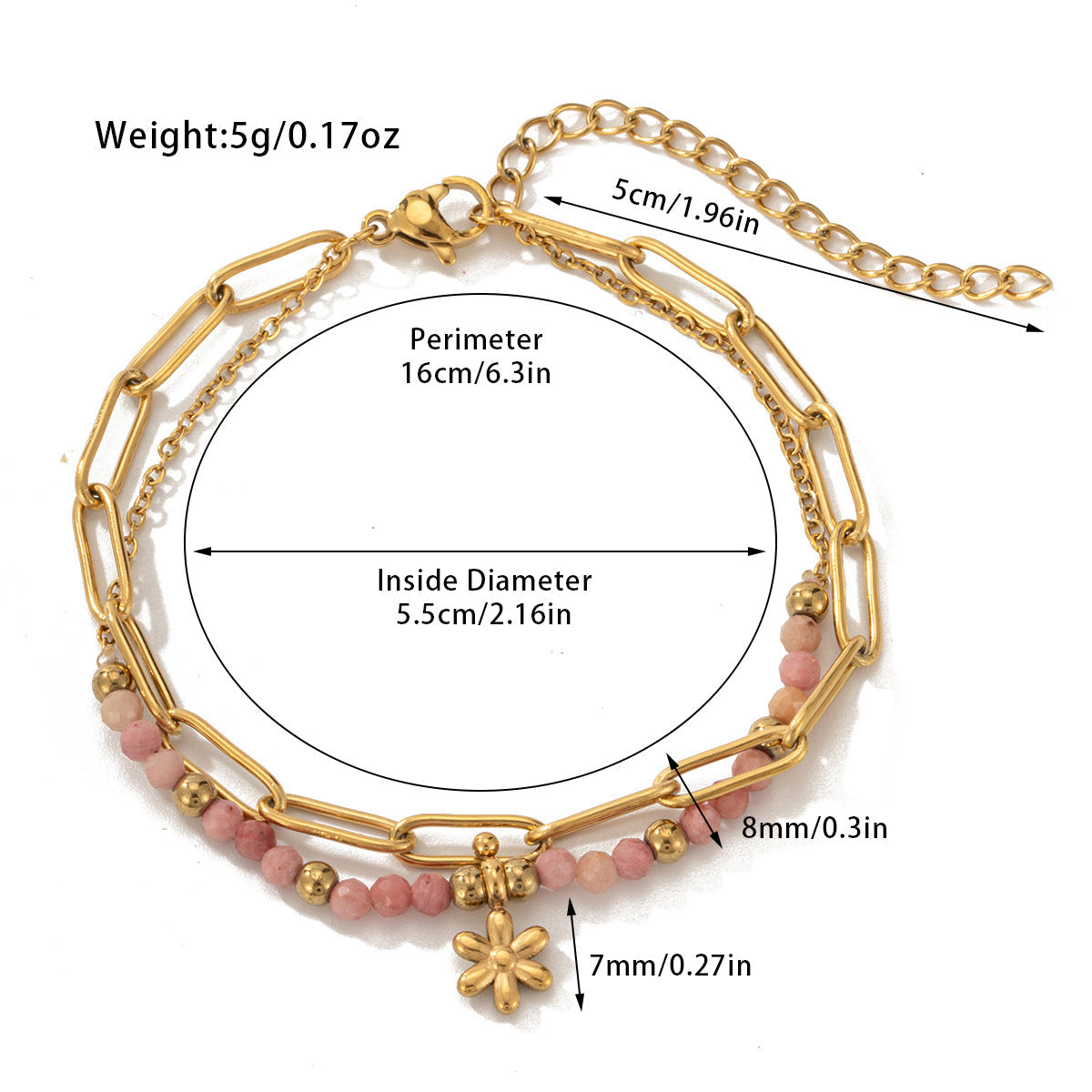 Pulsera bohemia de cuentas de acero y titanio de doble capa