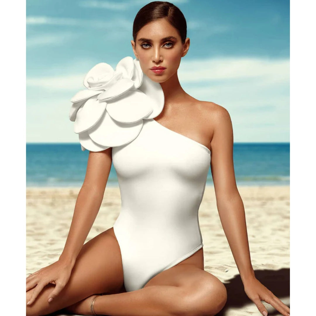 Fashion Summer Vacation 3D White Big Flower Swimsuit