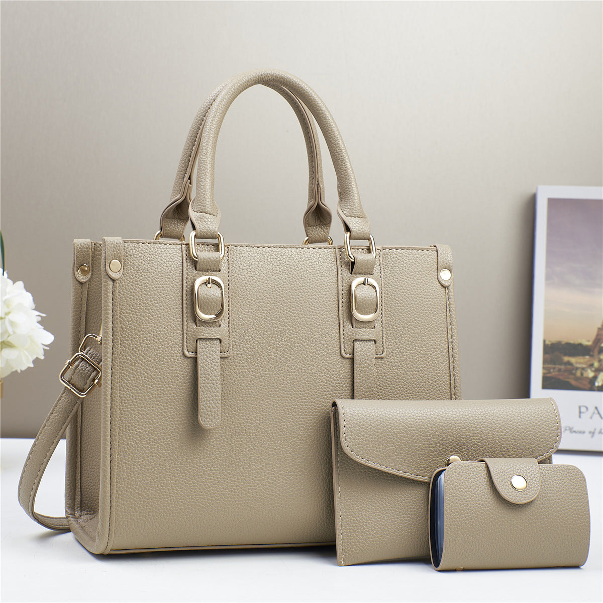 Classic Litchi Pattern Women Bag Set with Multiple Colors