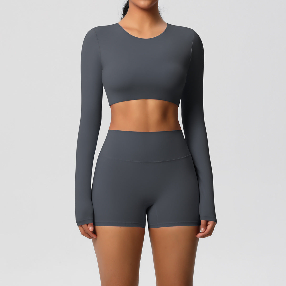 Ensemble deux pièces de sport de couleur unie pour femmes, style yoga