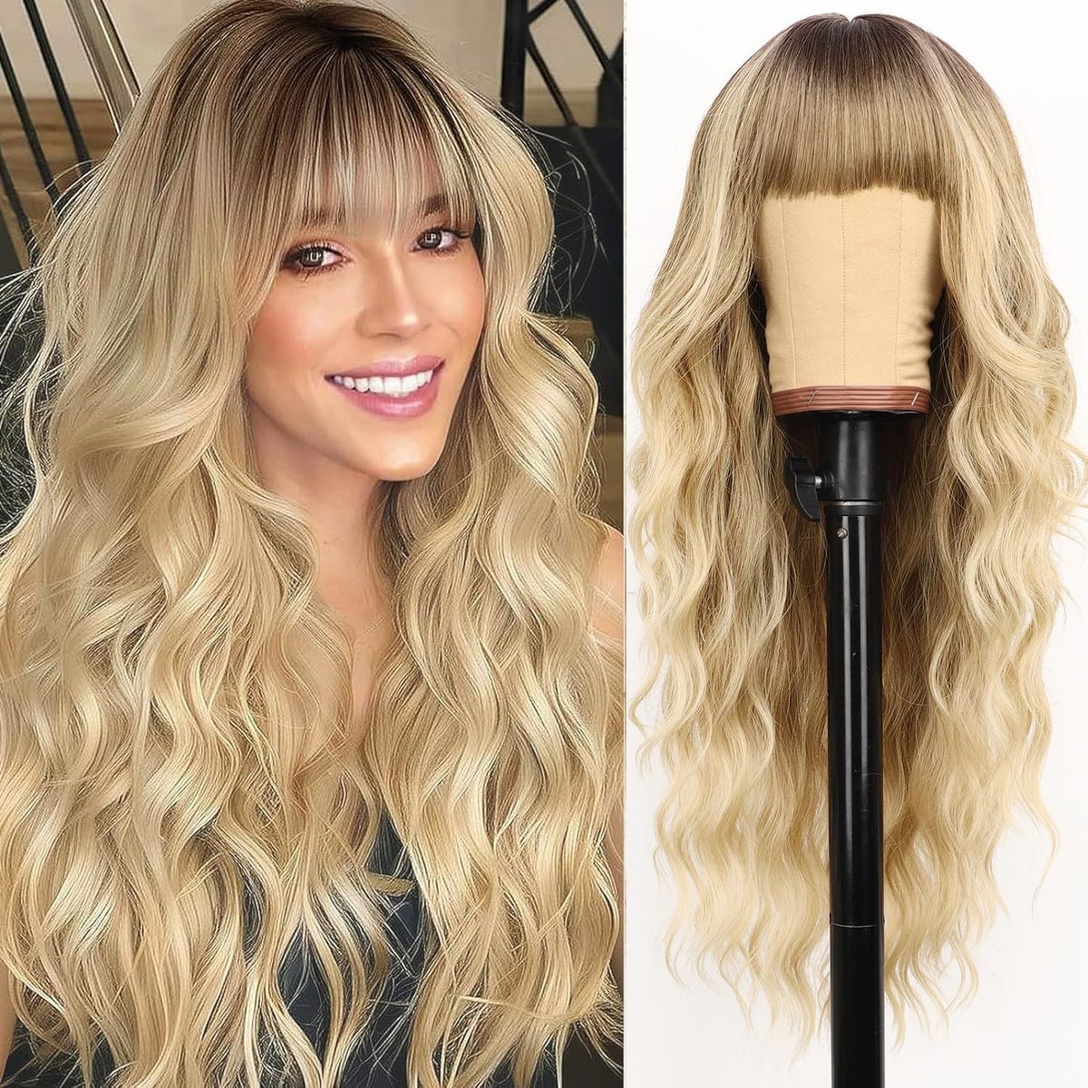 Women Fashion Bangs Gradient Long Curly Hair Wig