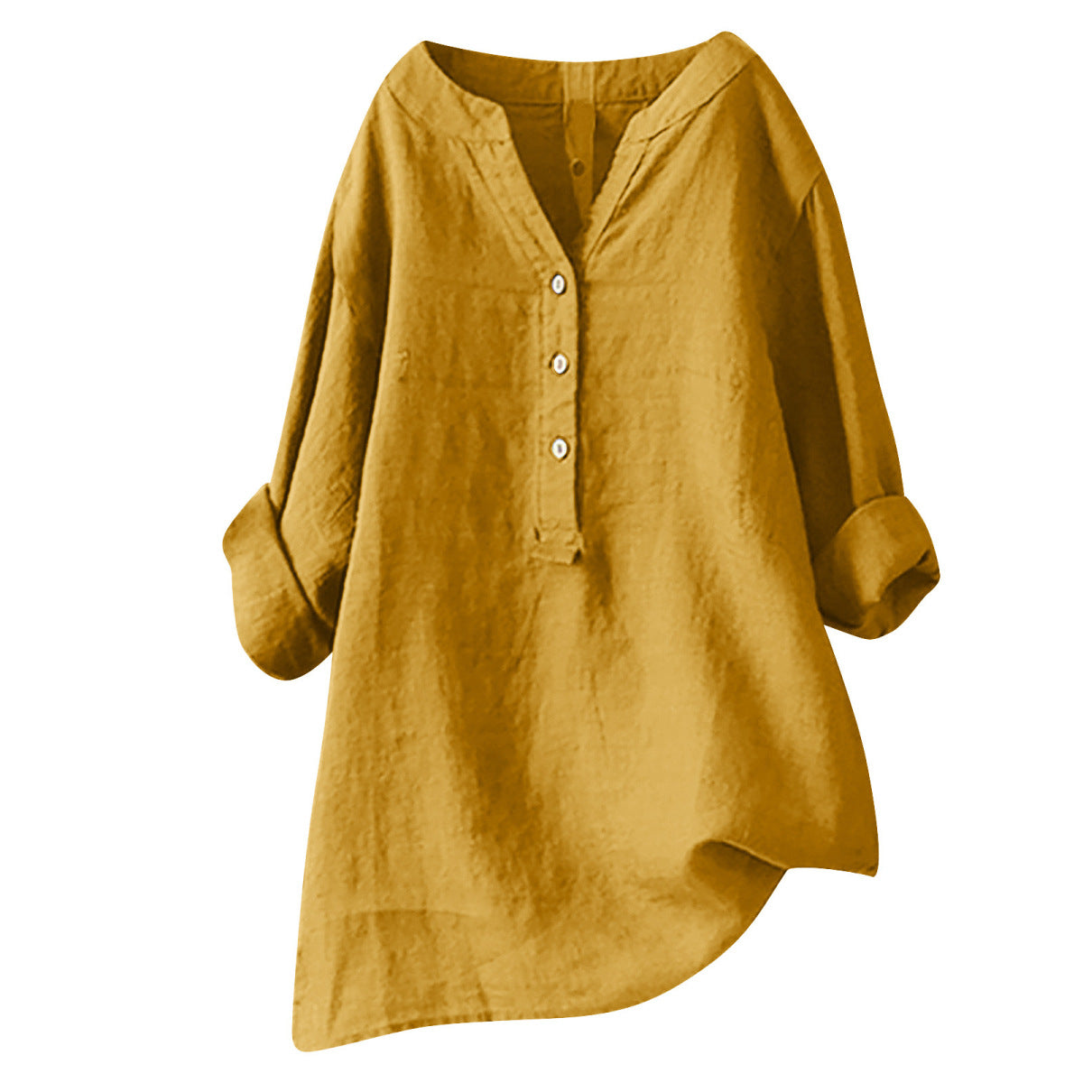 Blusas casuales holgadas de lino y algodón de color liso para mujer