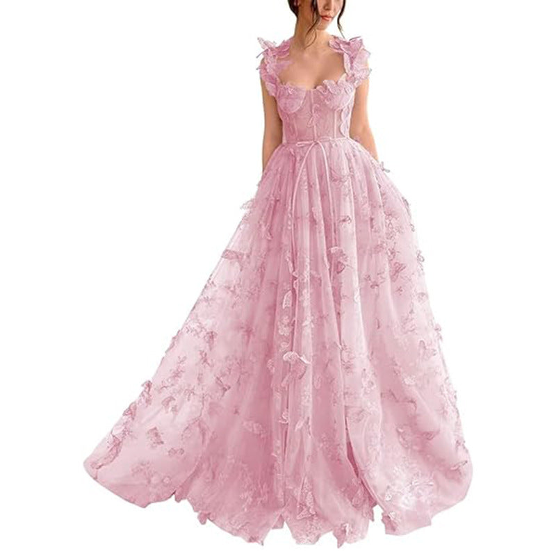 Vestido de fiesta elegante con abertura de encaje para mujer
