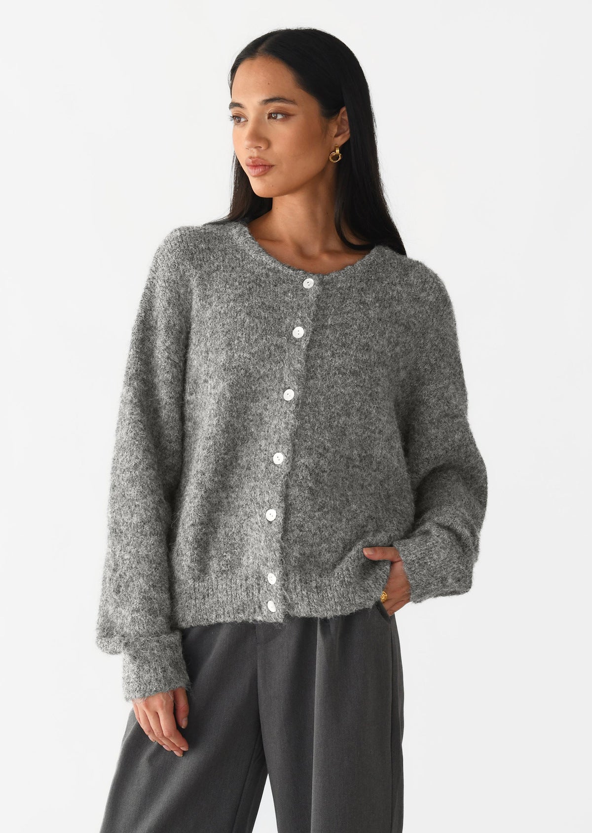 Women Vintage Wool Blend Knitted Cardigan Sweater