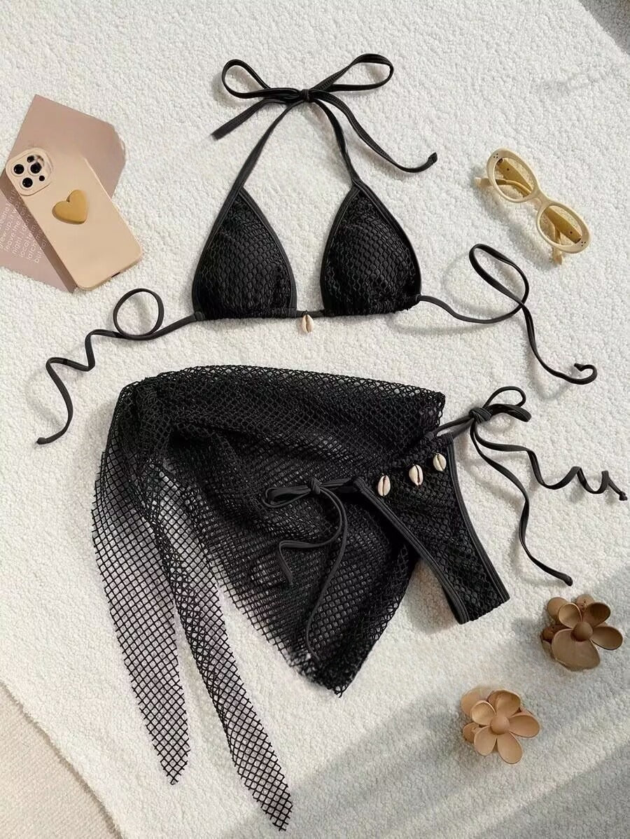Traje de baño sexy de color sólido con agujeros para mujer