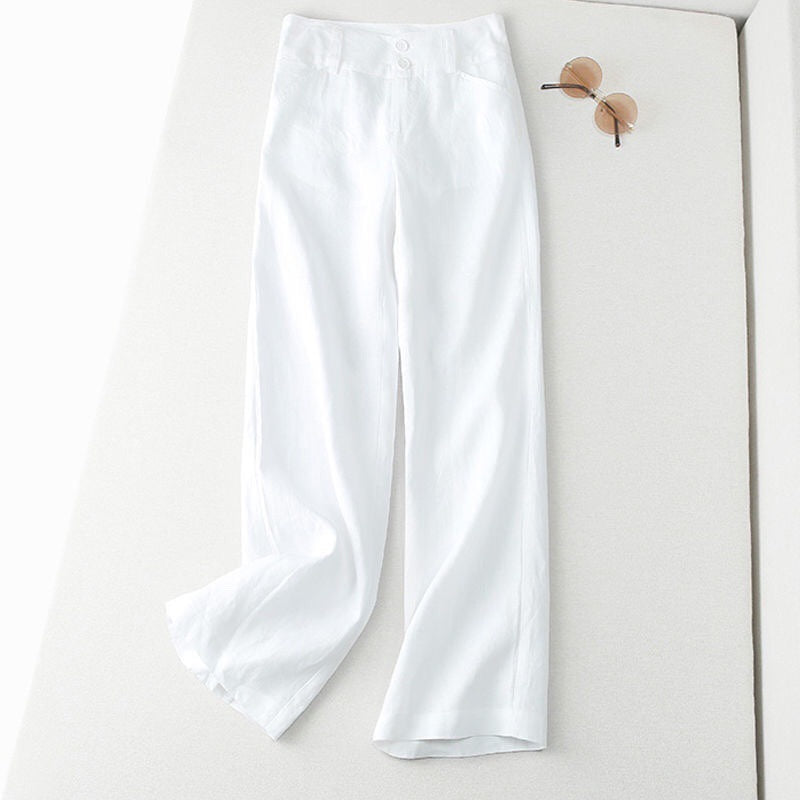 Women Fashion Casual Solid Color Cotton Linen Pants