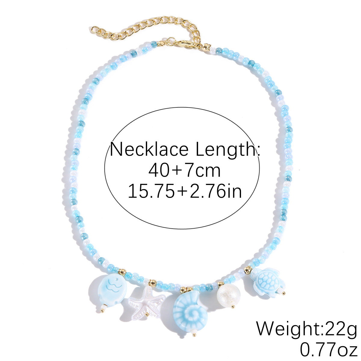 Collar de cuerda de cerámica con forma de estrella de mar y dopamina con concha de viento para vacaciones en el océano