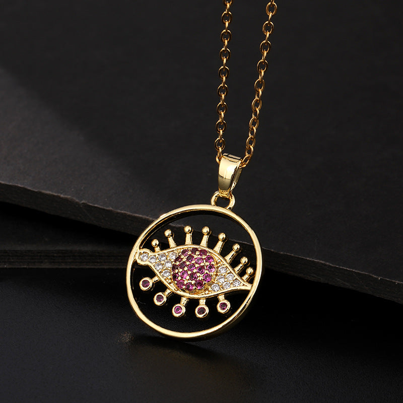 Collar con colgante de ojo de diablo de circonita multicolor para mujer