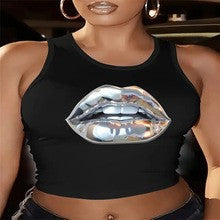 Camiseta sin mangas ajustada con estampado sexy a la moda para mujer, estilo hipster urbano de poliéster