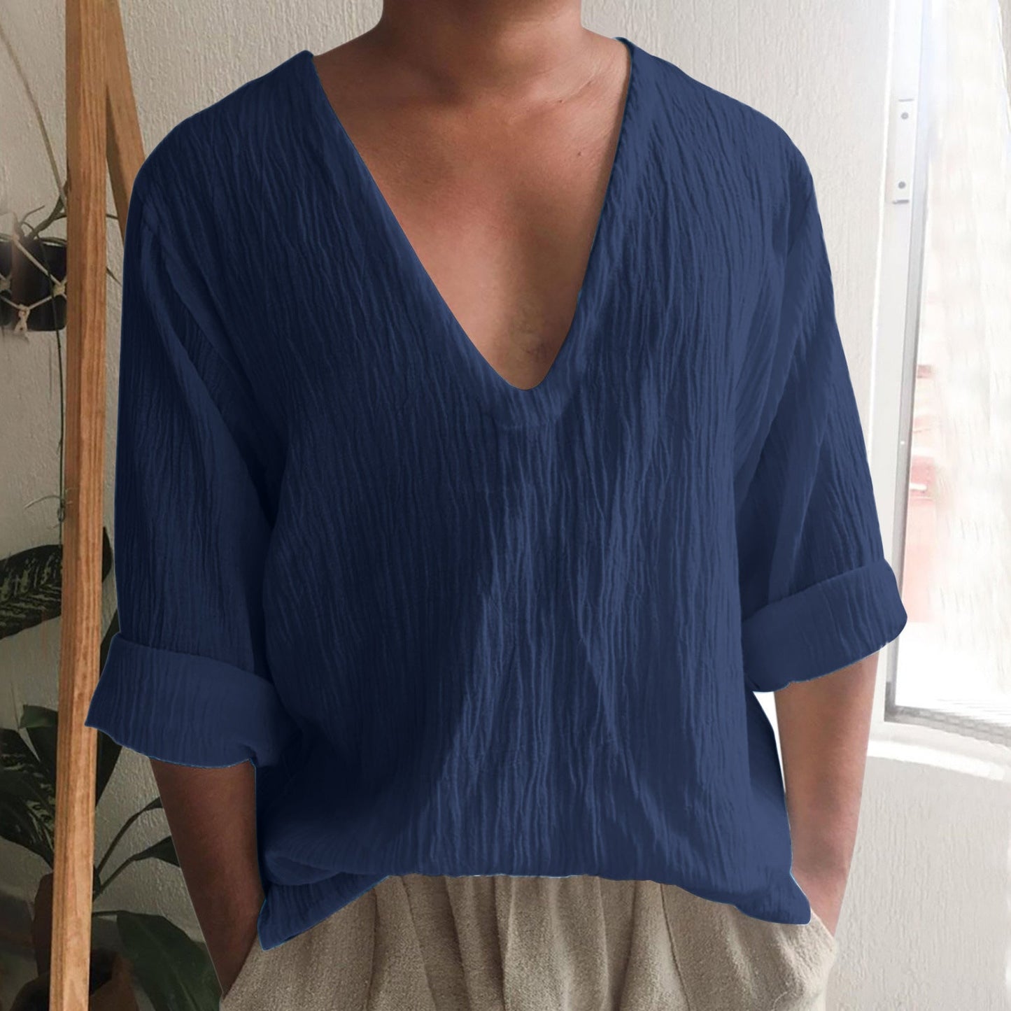 Men's Fashion Leisure Solid Color Long Sleeve T-Shirt