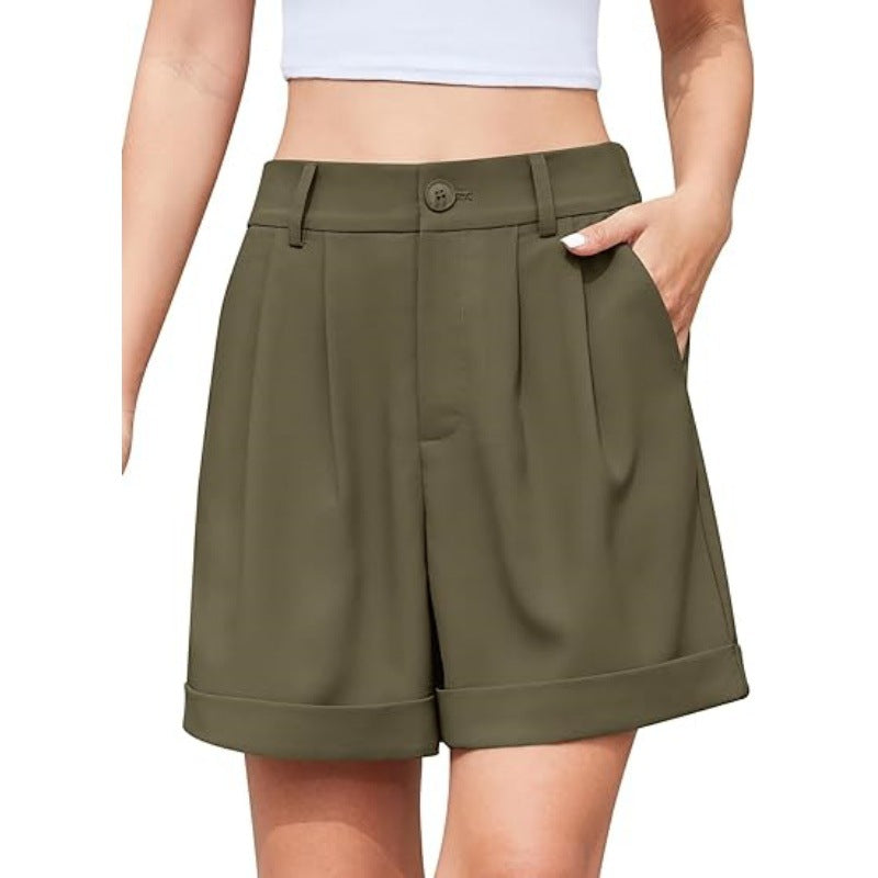 Women Fashion Casual Solid Color Wide Leg Shorts