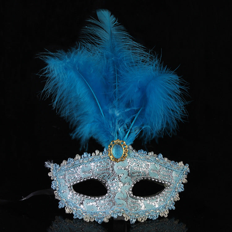Máscara de plumas y gemas de colores sólidos para Halloween, a la moda para mujer