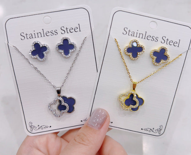Women Fashion Zircon Necklace Earrings Set