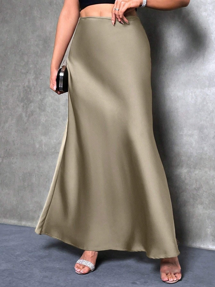 Women Fashion Casual Solid Color Satin Skirt