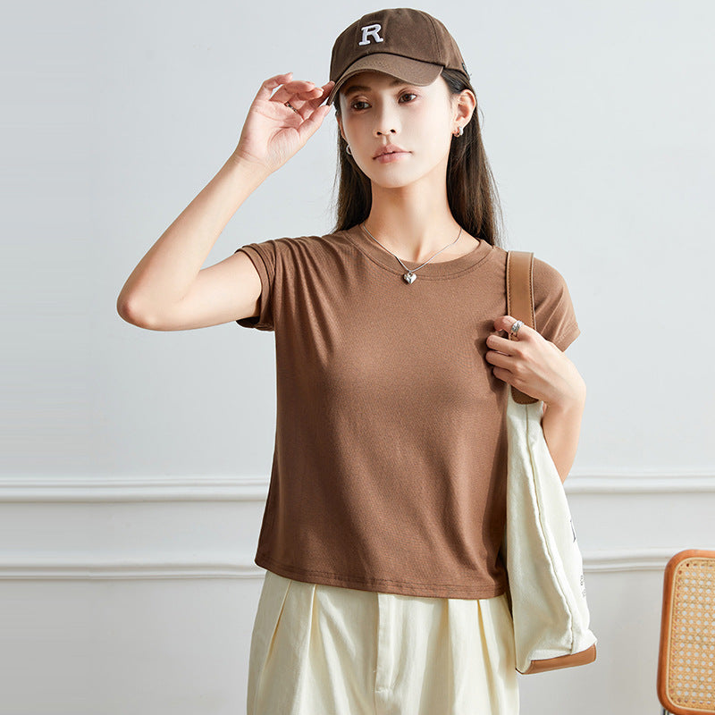 Camiseta informal de manga corta de color liso para mujer