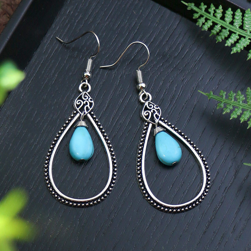 Boucles d'oreilles longues bohèmes en forme de goutte turquoise