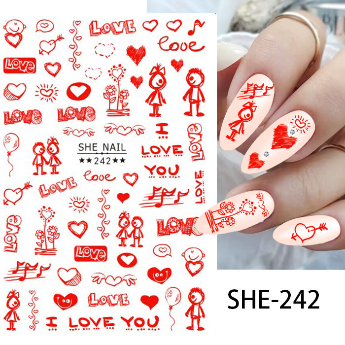 Pegatinas de uñas con diseño de amor para San Valentín