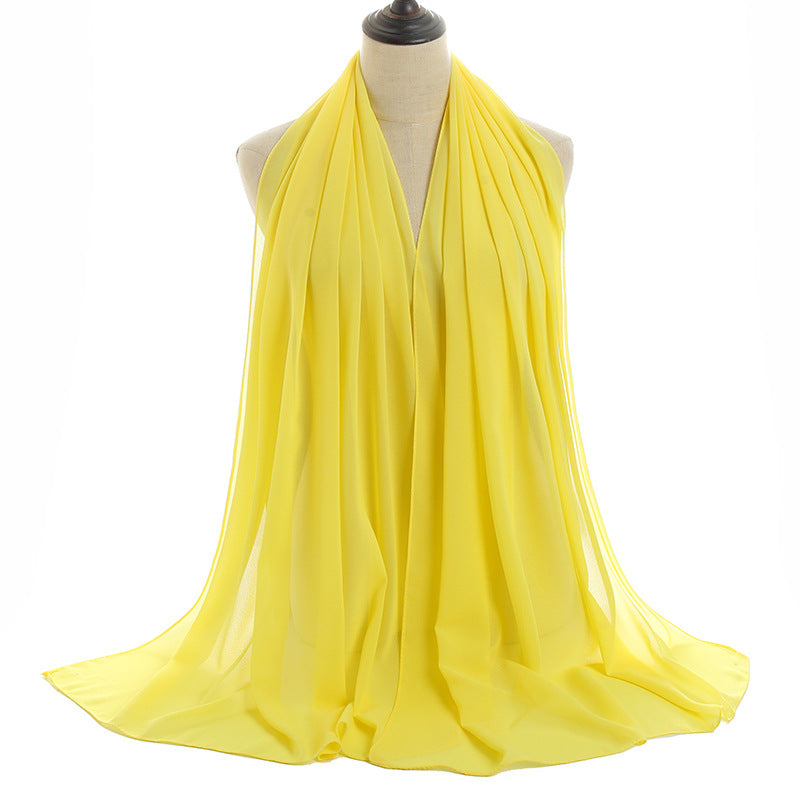 Summer Solid Color Women Pearl Chiffon Bubble Scarf
