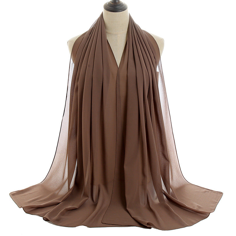 Summer Solid Color Women Pearl Chiffon Bubble Scarf