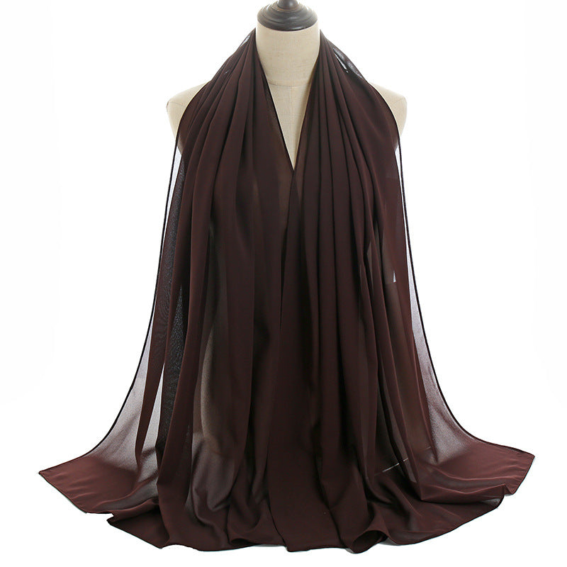 Summer Solid Color Women Pearl Chiffon Bubble Scarf