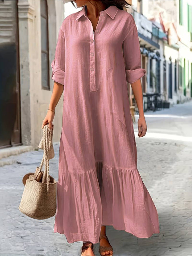 Robe longue décontractée en coton et lin pour femme, grande taille