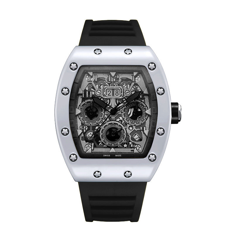 Men Casual Luminous Sports Watch with Silicone Strap and Mineral Glass