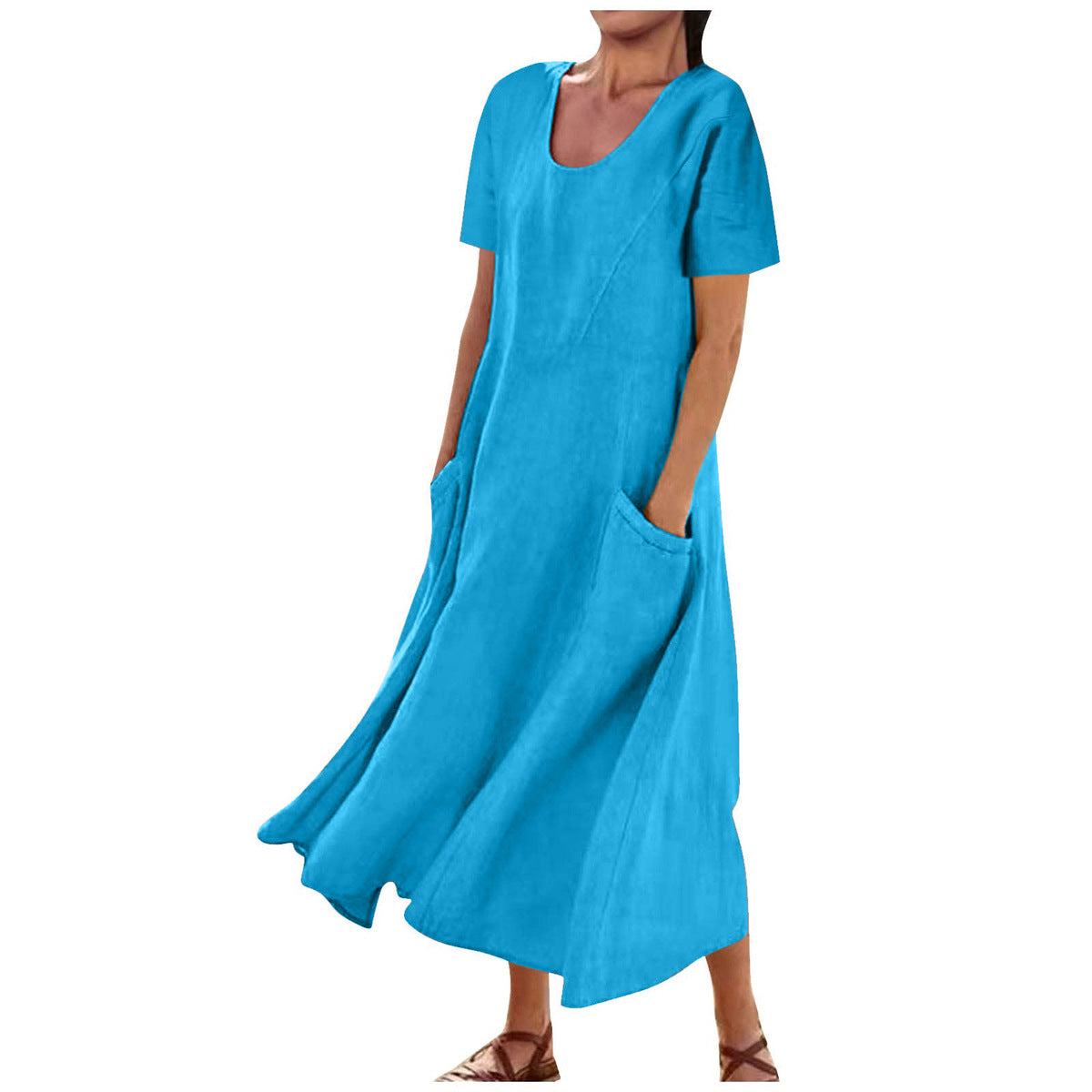 Vestido casual de lino y algodón de color liso para mujer