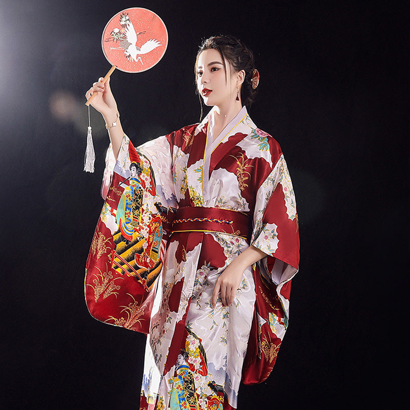 Fashion Vintage Japanese Kimono Women Satin Large Size Pajamas