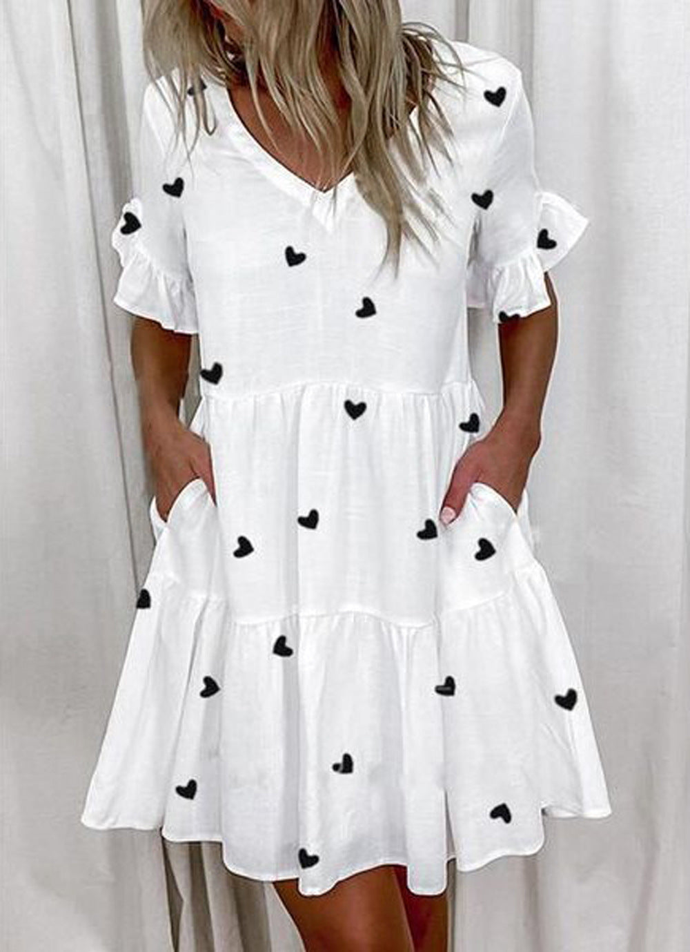 Vestido casual con cuello en V y estampado de bloques de color para mujer